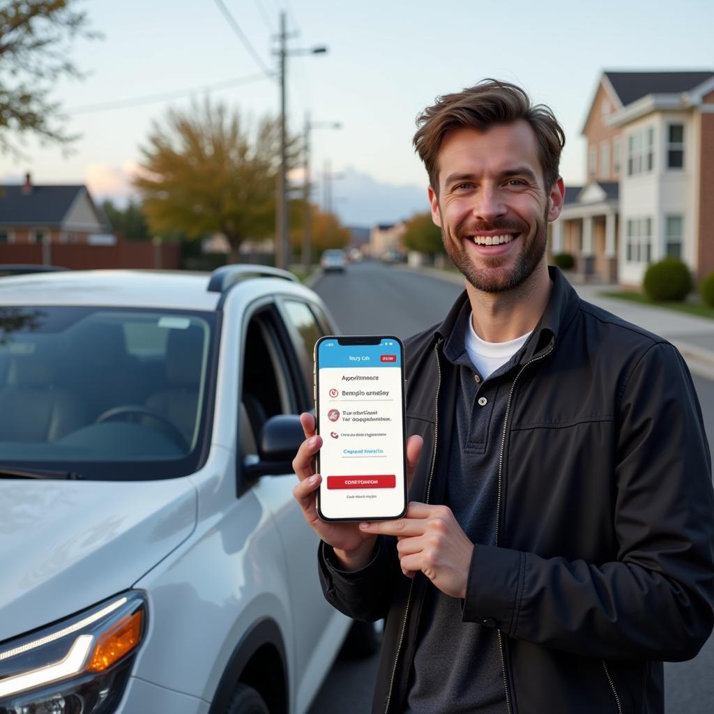 Happy Driver Using Car Service App