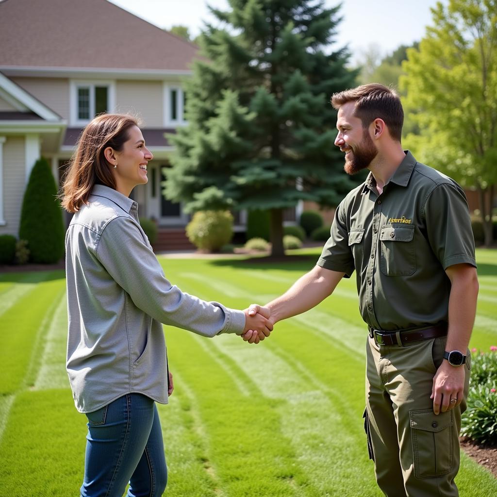 Satisfied Customer with Completed Lawn Care