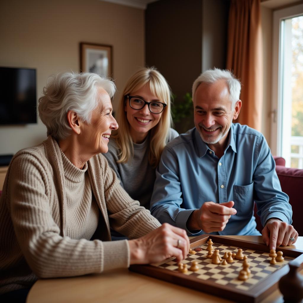 Happy Senior Couple at Home with Caregiver