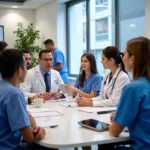 Health care service manager in a meeting