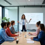 Health service manager leading a meeting