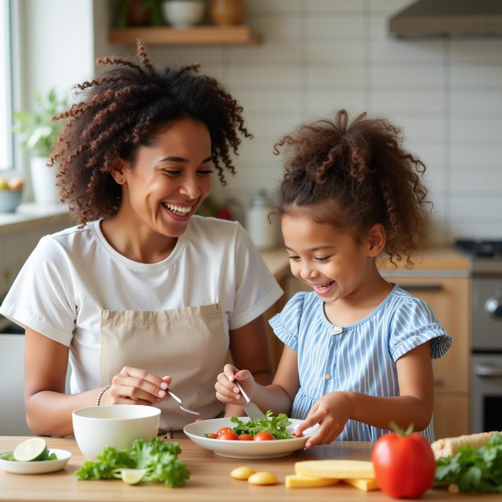 Mother and Child Eating Healthy Meal