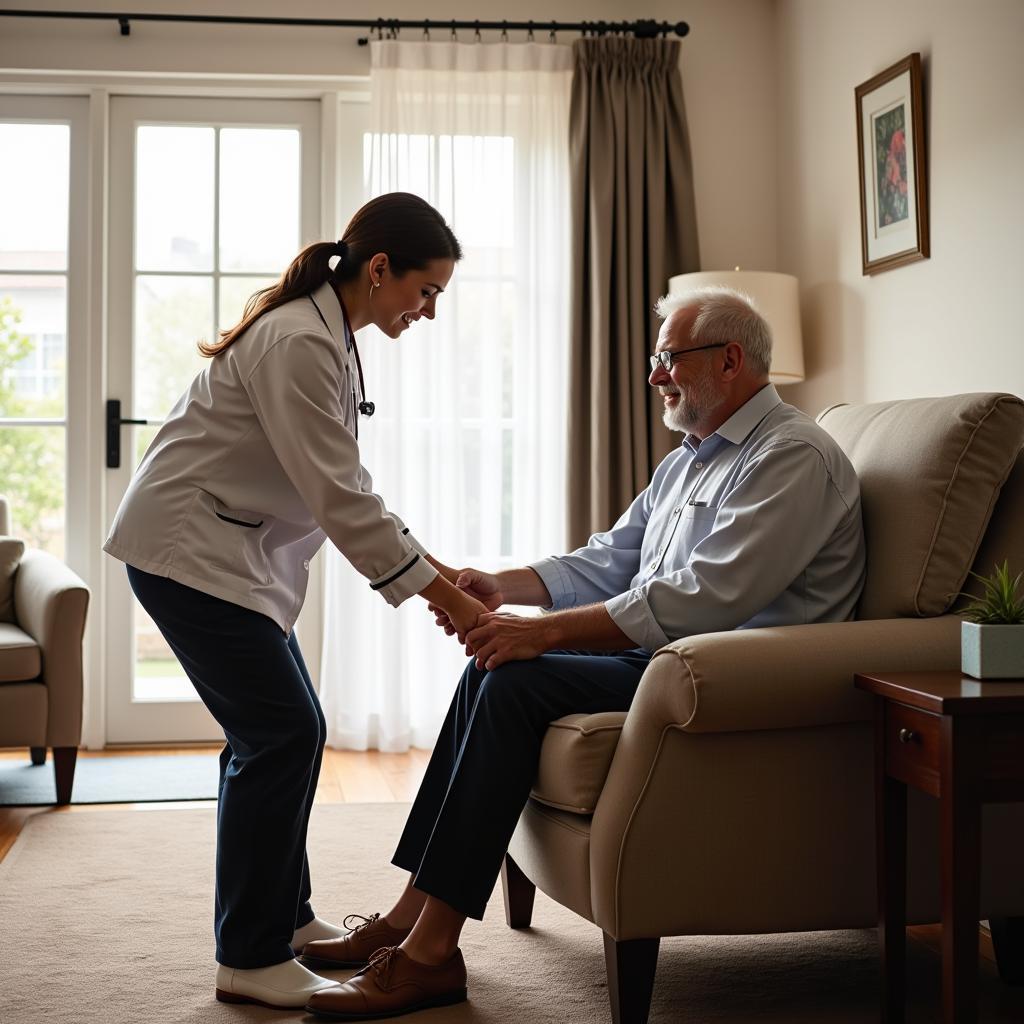 Home Care Aide Assisting Senior Man