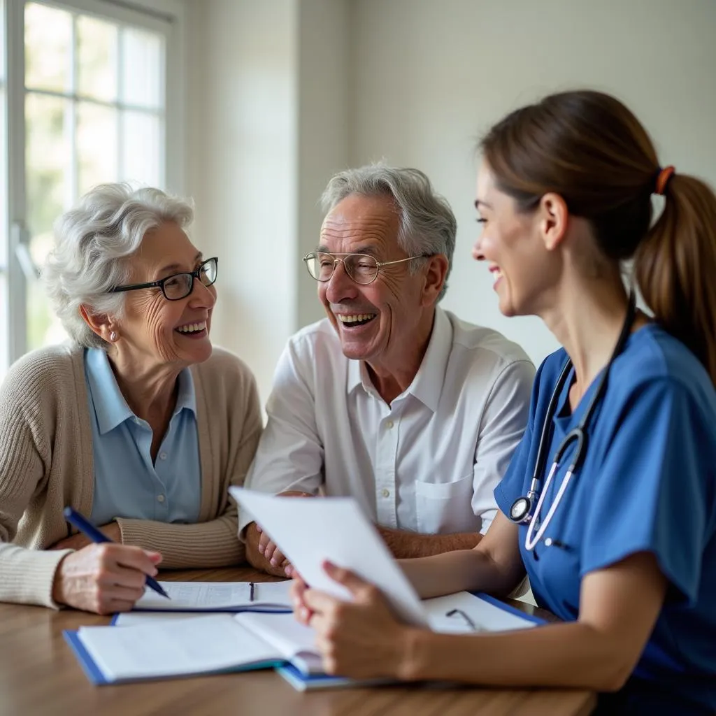 Home Care Nurse Discussing Care Plan with Senior Couple