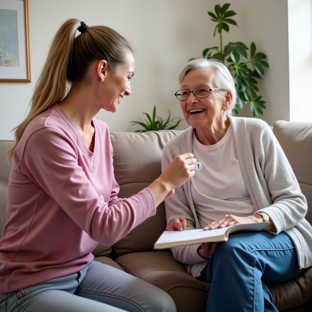 Elderly woman receiving home care services