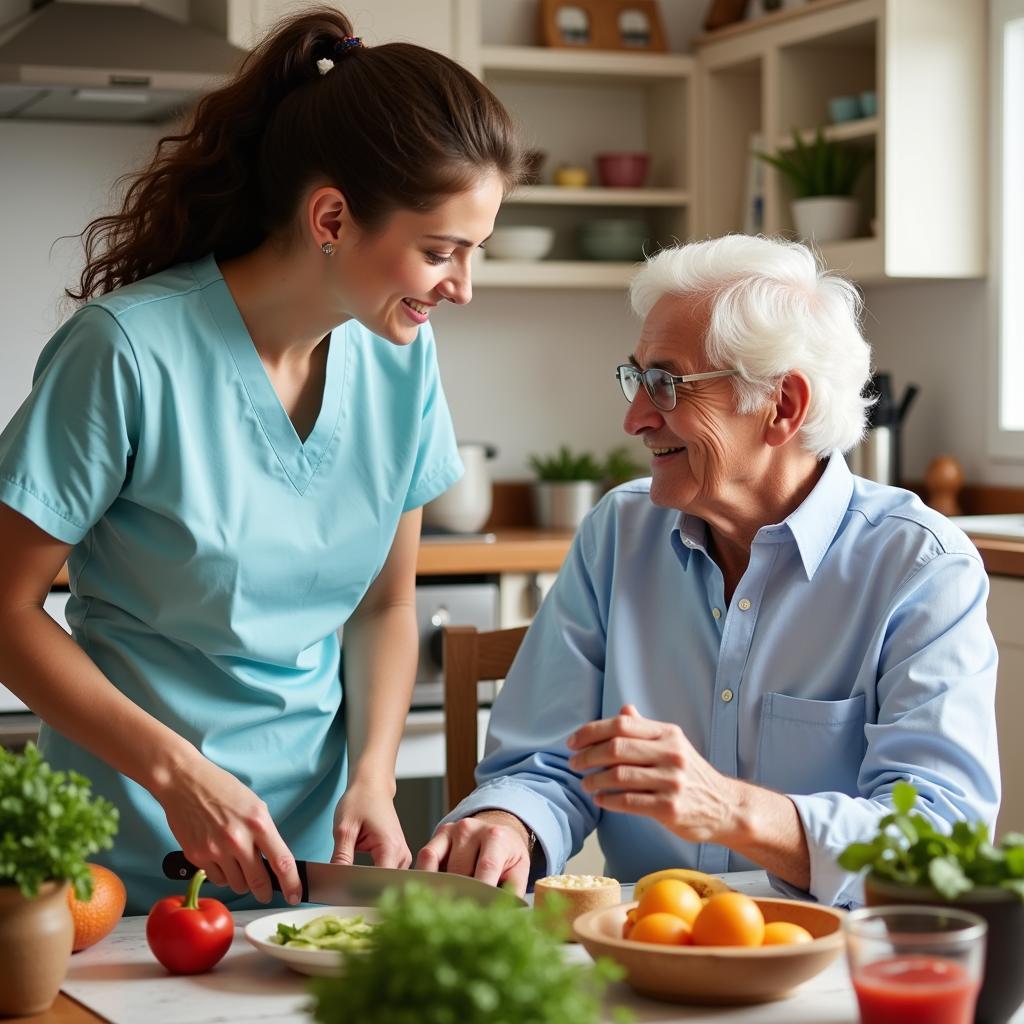 Home Health Aide Helping Senior with Meal Preparation