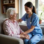 Home health care professional assisting a senior woman