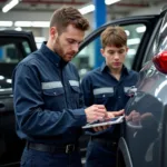 Certified Honda technician performing a vehicle inspection