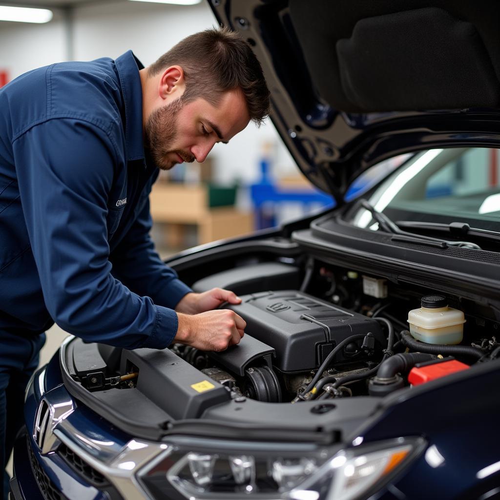 Honda Mechanic Performing Vehicle Inspection