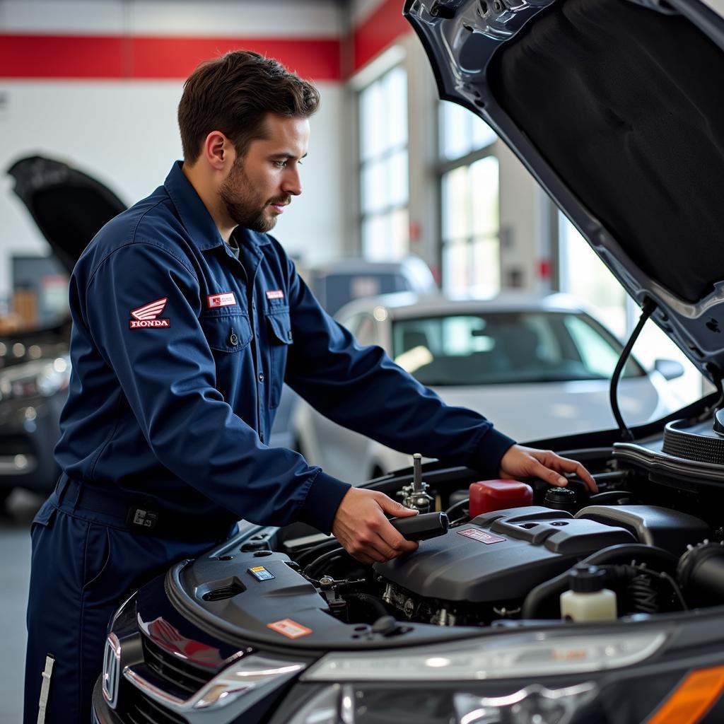 Honda Mechanic Performing a Vehicle Inspection