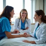 Hospice care team meeting with a patient.