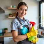 Professional House Cleaner with Cleaning Supplies