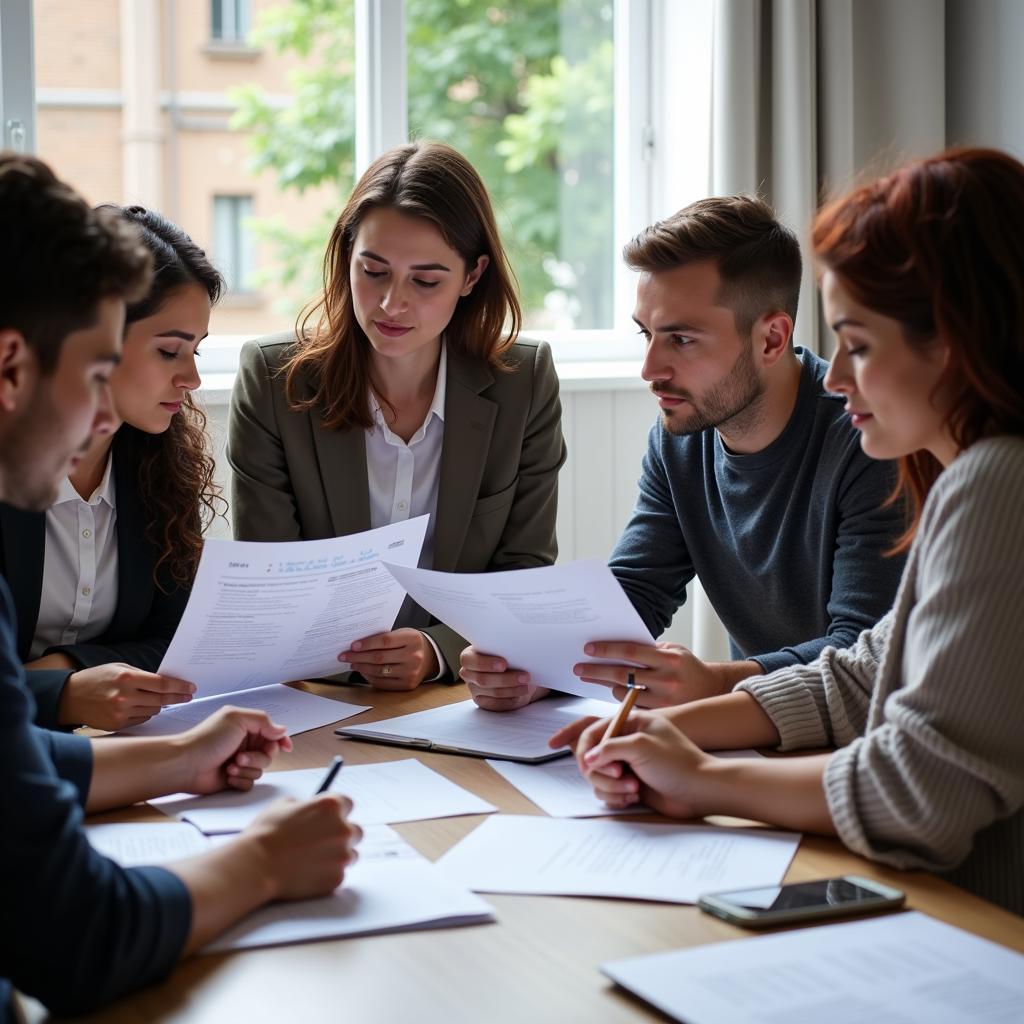 A team of human resources professionals collaborate on a project.