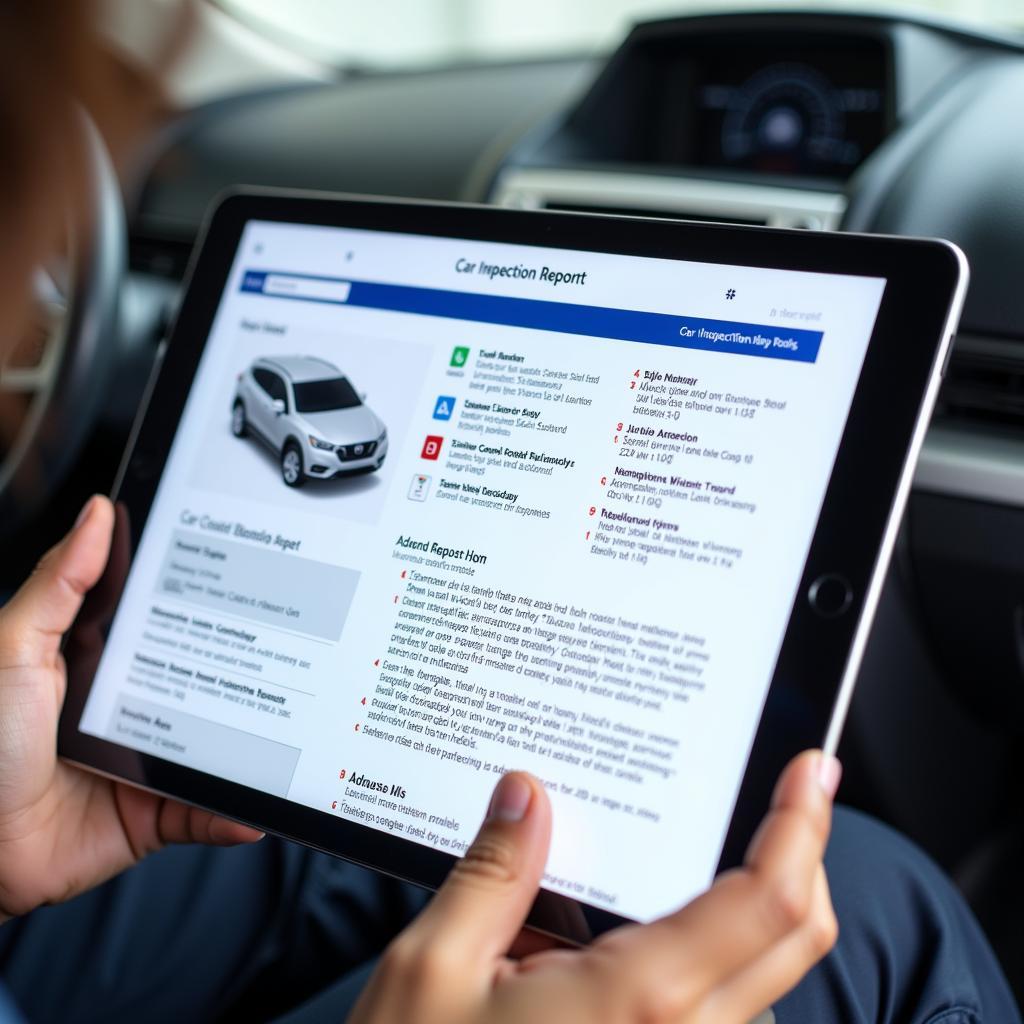 Car inspection report on a digital tablet