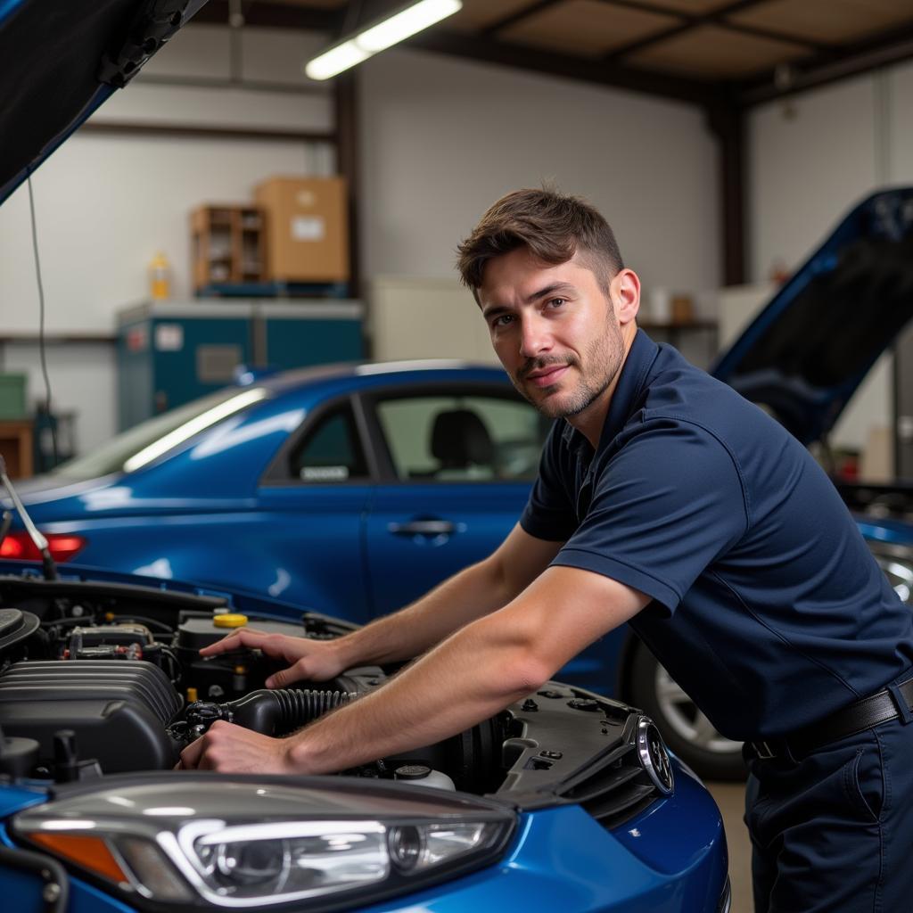 Independent mechanic working in his shop