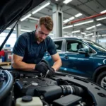 Mechanic inspecting a car engine