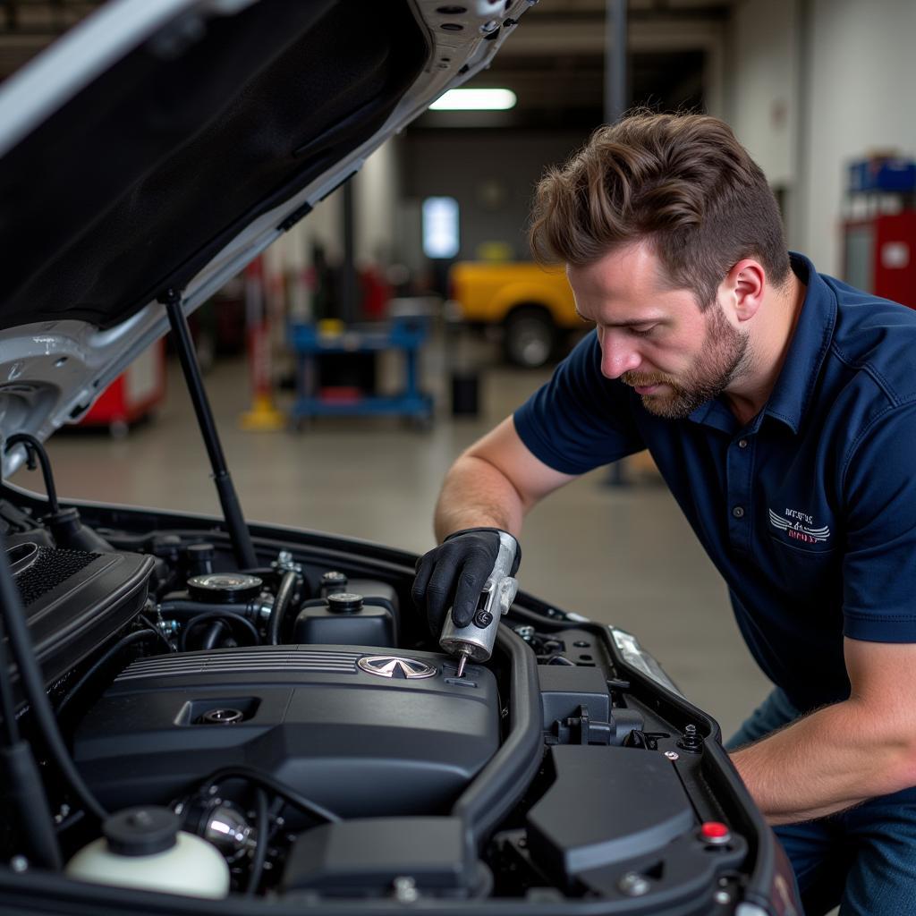 Independent Mechanic Working on an Infiniti