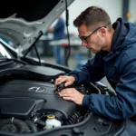 Mechanic Inspecting Mercedes Engine