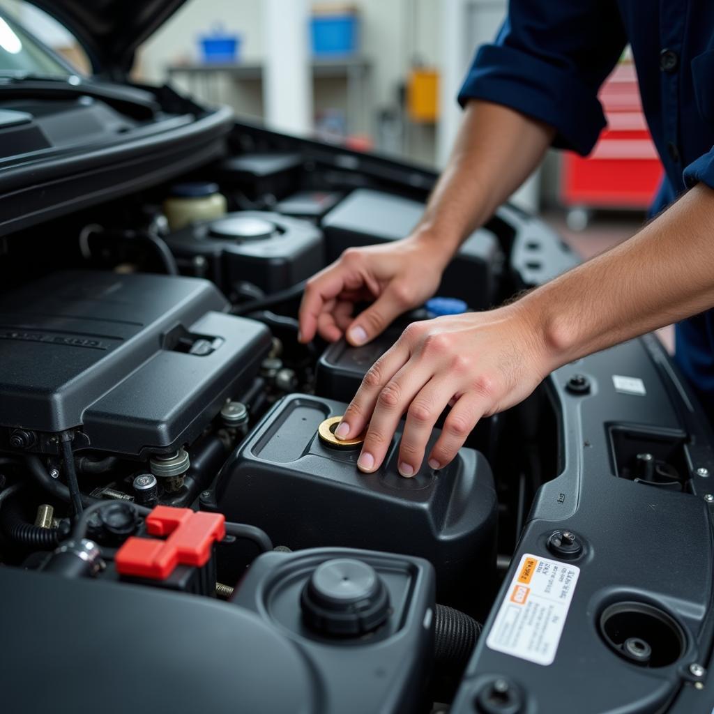 Mechanic inspecting car during interim service