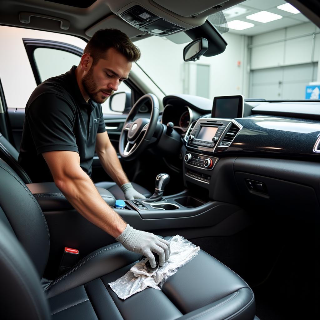 Interior car detailing at a full-service car wash