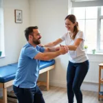 Patient receiving physical therapy in an intermediate care facility