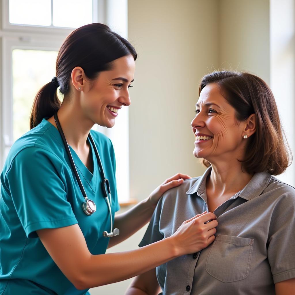 Intermediate care staff helping a patient with daily tasks