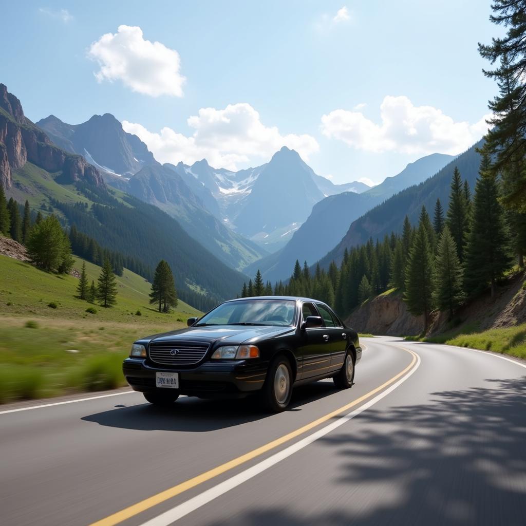 Black car navigating a scenic route in Jackson Hole