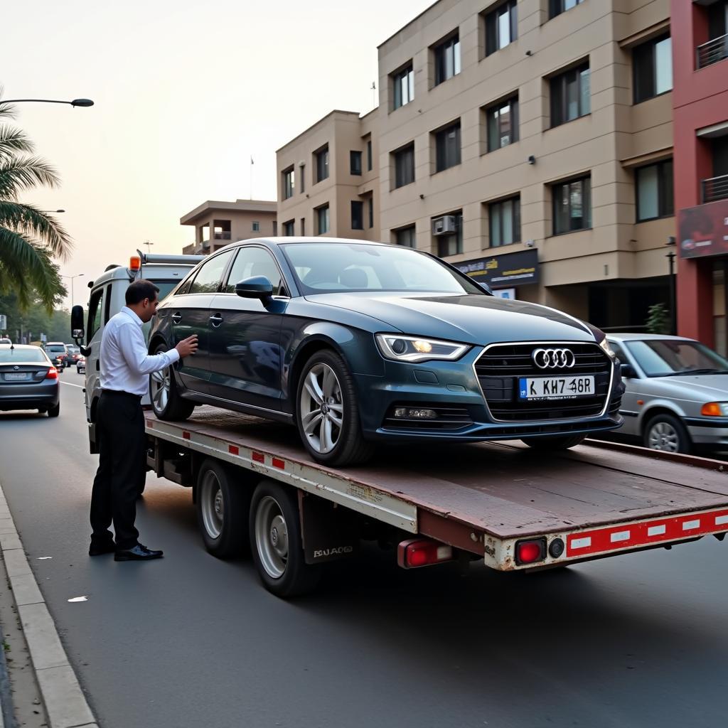 Car Being Picked Up for Service in Karachi