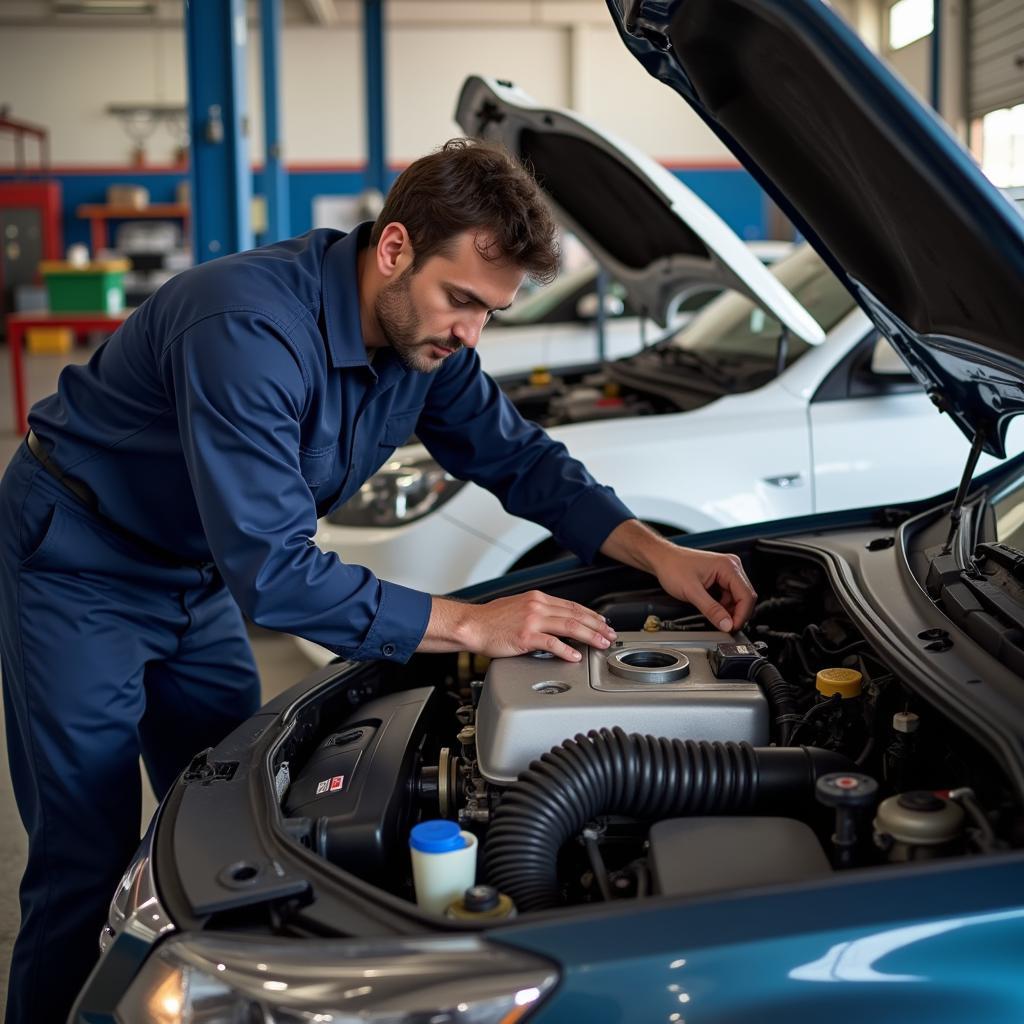 Mechanic Inspecting a Car in Karachi Garage