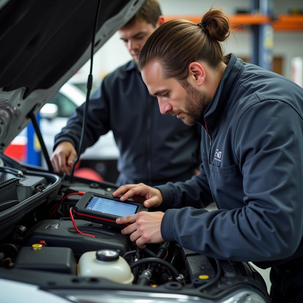 Mechanic checking a car engine in Kingston NY