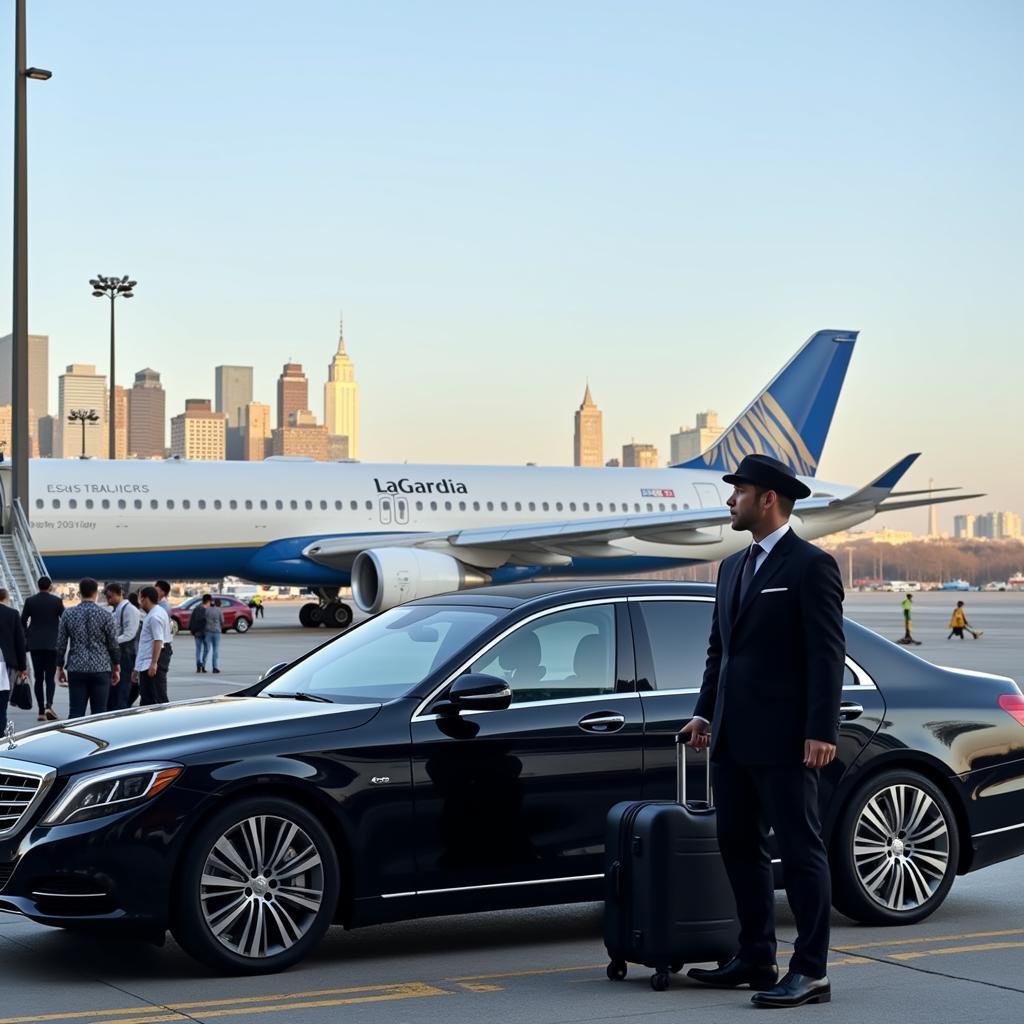 Car service waiting outside LaGuardia Airport for passenger traveling to Long Island