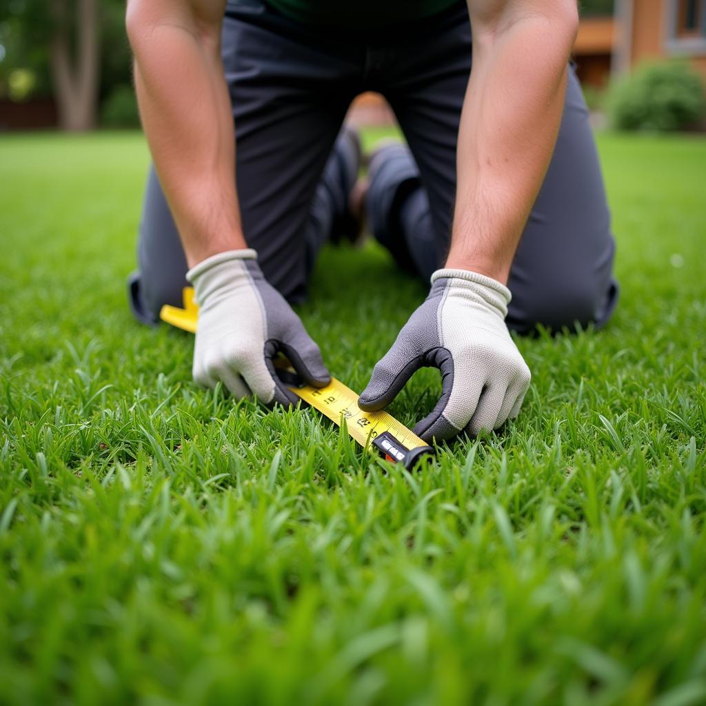 Landscaper Measuring Lawn for Accurate Bidding