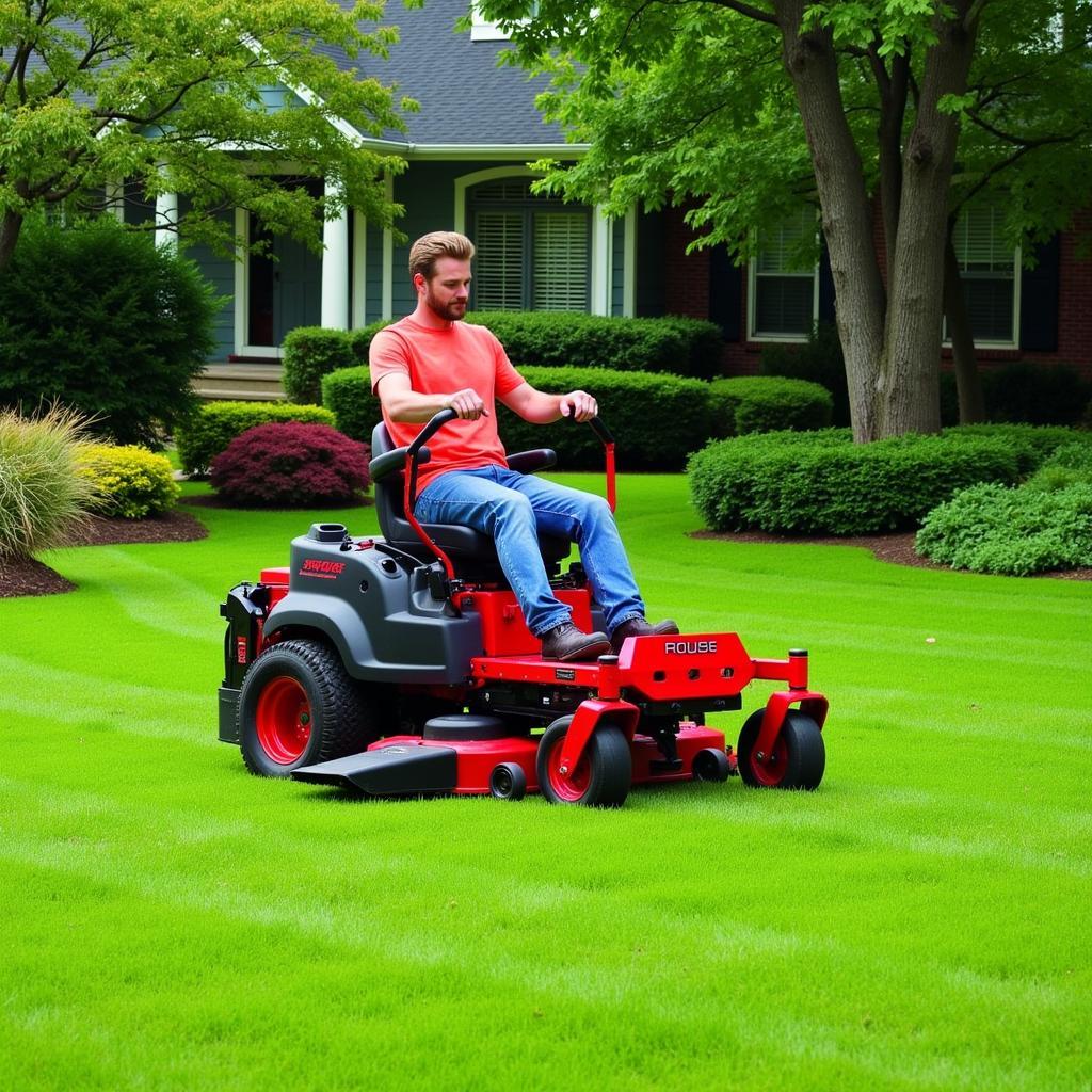 Landscaper Maintaining a Lush Green Lawn