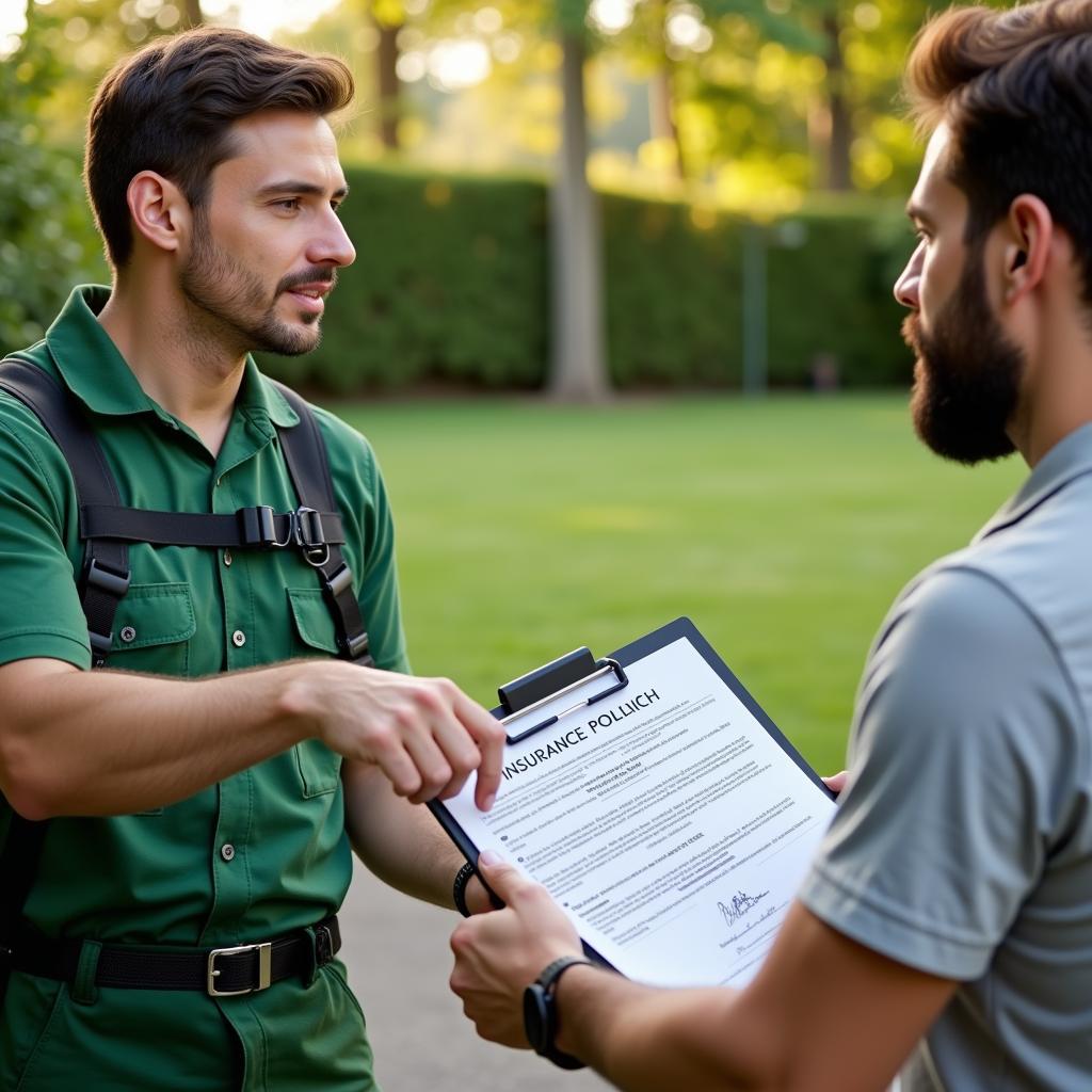 Lawn Care Professional Discussing Insurance with Client