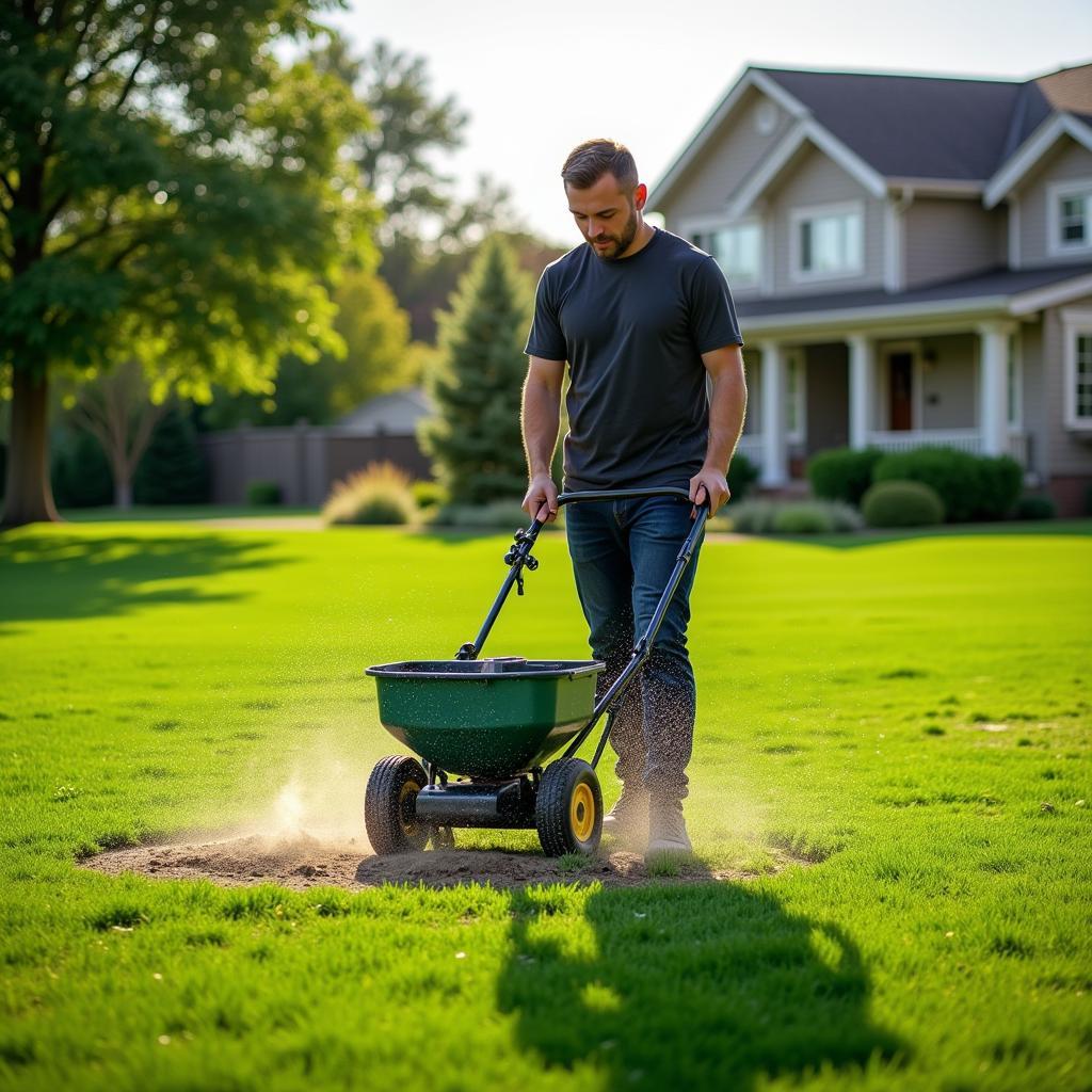 Lawn Care Professional Treating Lawn