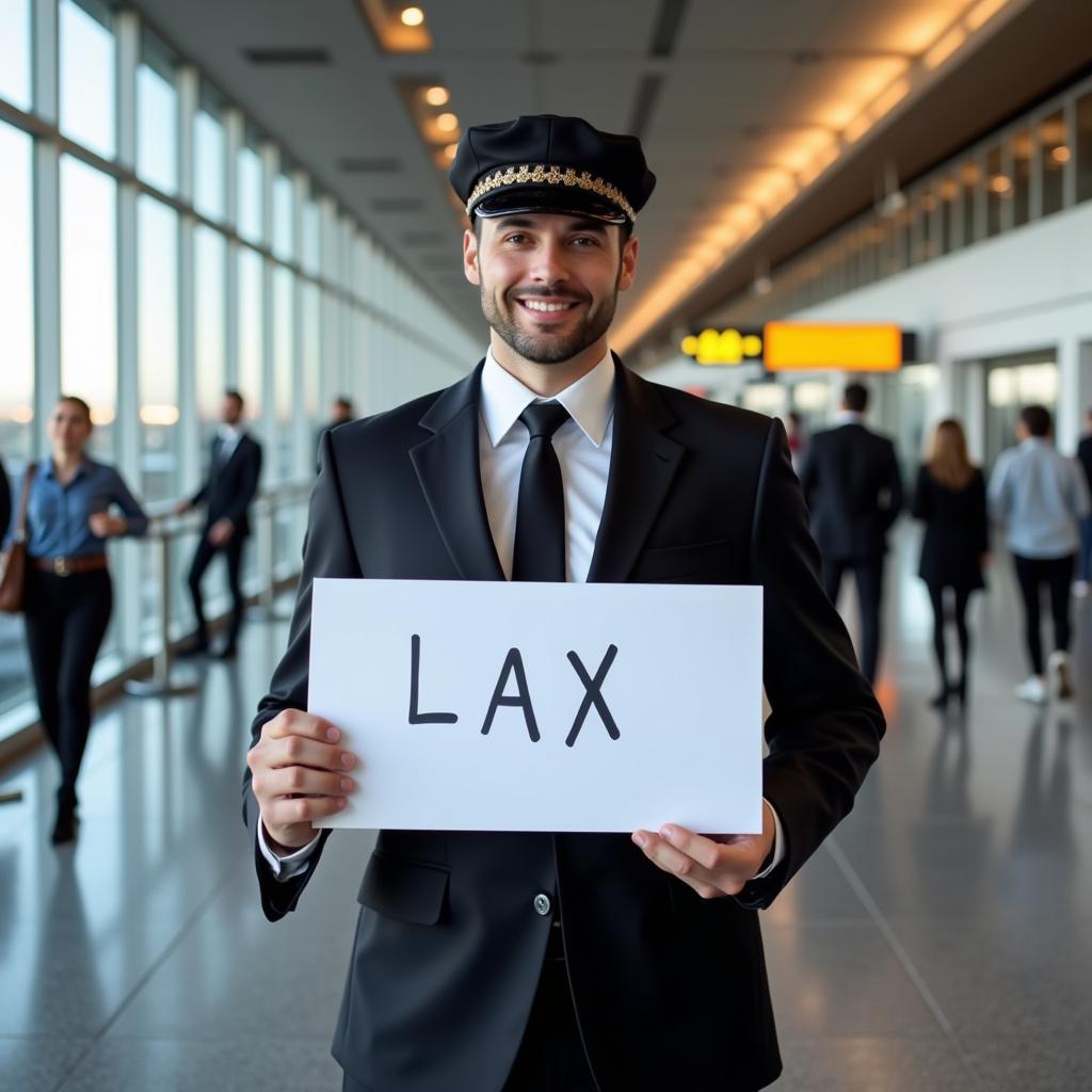 Professional chauffeur greeting client at LAX airport