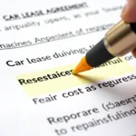 Car lease agreement highlighting service terms