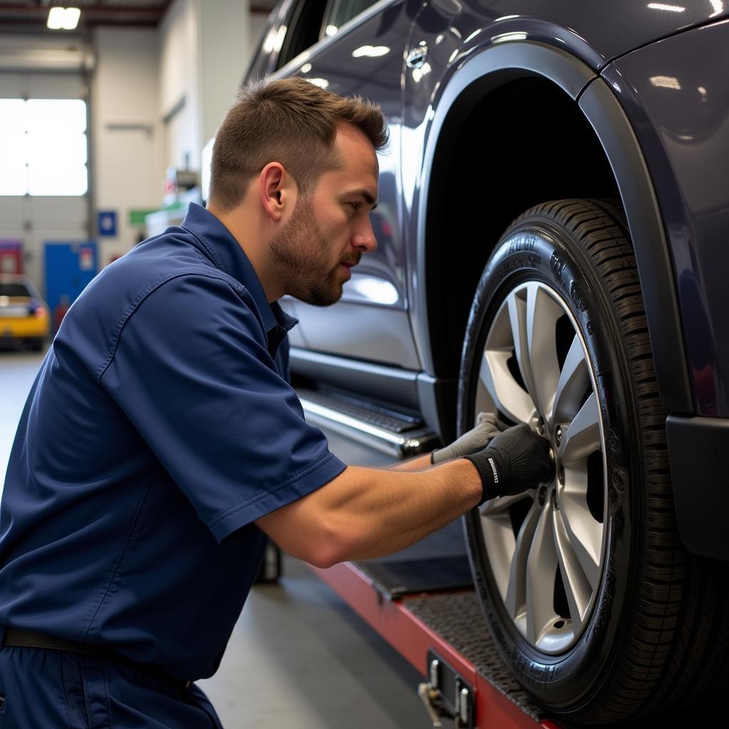 Les Schwab technician performing a car service