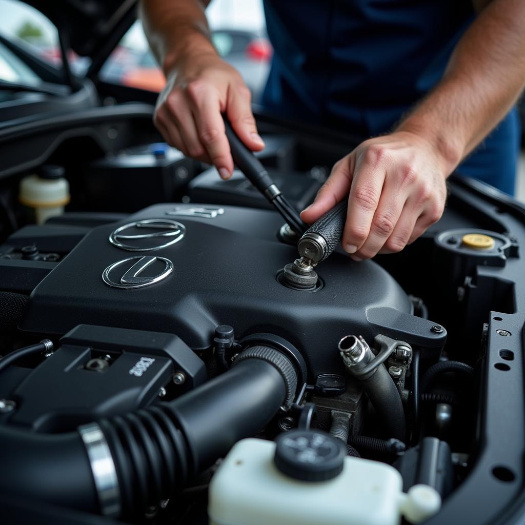 Lexus Certified Technician Working on Engine