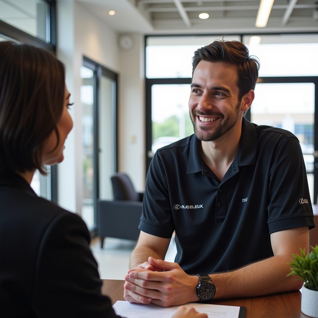 Lexus Dealership Service Advisor Assisting Customer