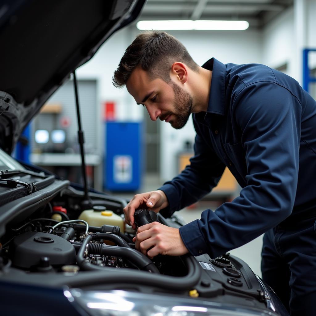 Mechanic inspecting car engine in Leyton