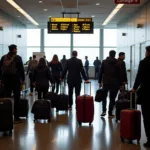 Passengers waiting for car service at LGA baggage claim