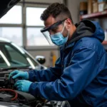 Mechanic in PPE Working on a Car During Lockdown