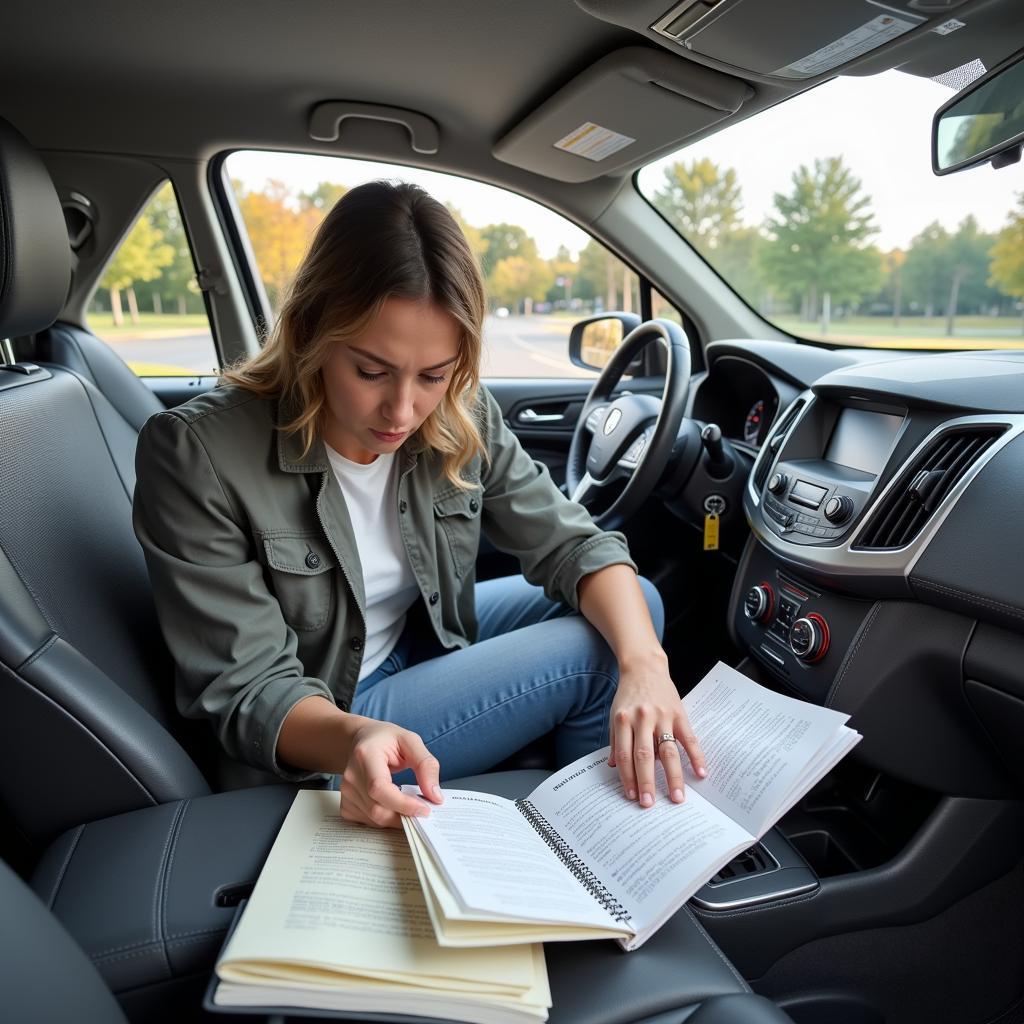 Frustrated driver searching for lost car service book