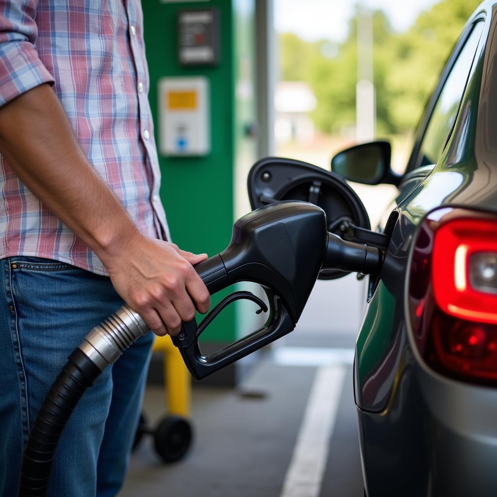 Fueling an LPG car at a gas station