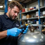 Inspecting a car LPG tank