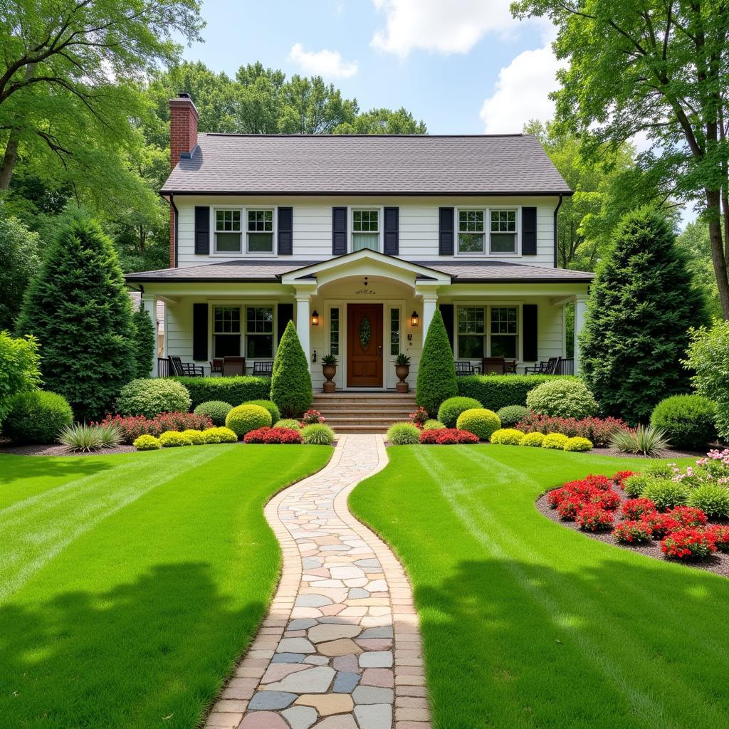 Beautiful Lawn and Landscaping After Professional Service 