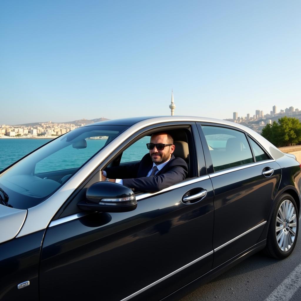 Luxury Black Car in Beirut Cityscape