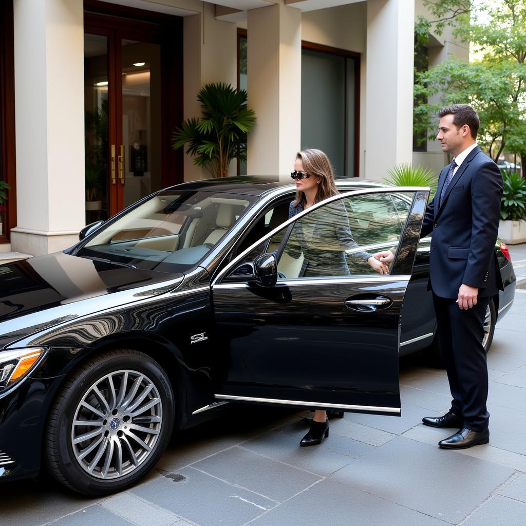 Luxury car in Bangkok with a chauffeur opening the door for a client