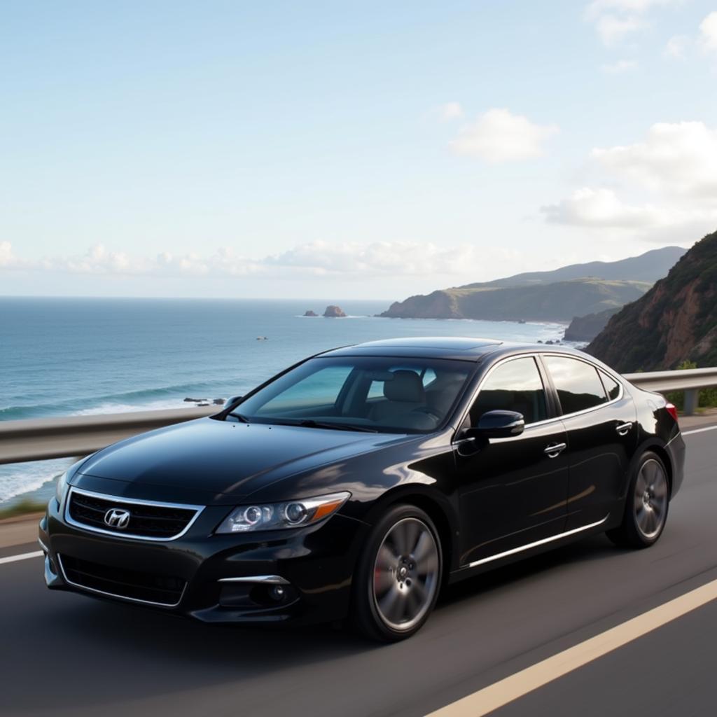 Black car service driving along Pacific Coast Highway